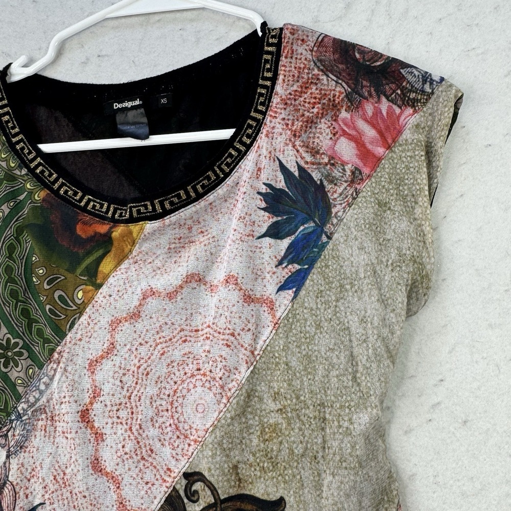 Desigual Womens Artsy Mixed Print Floral Art To Wear XS Garden Fairy Top Lined - Picture 11 of 12